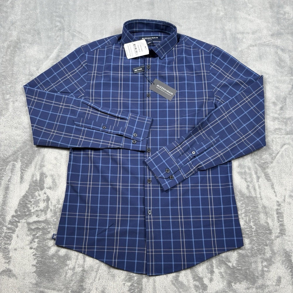 Mizzen+Main Leeward No Tuck Men's Small Stretch Trim Fit Plaid Dress Shirt $138
